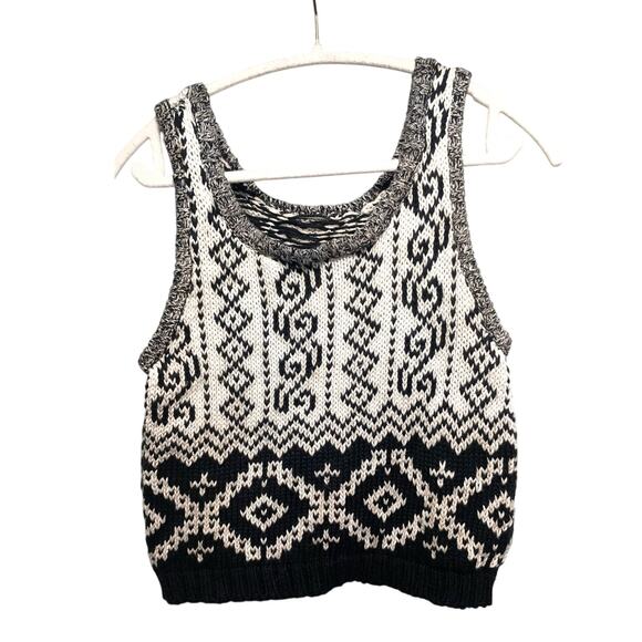Vintage Nordic chunky knit sweater vest Fair Isle Womens Sm blk/wh grandmacore - Picture 1 of 7
